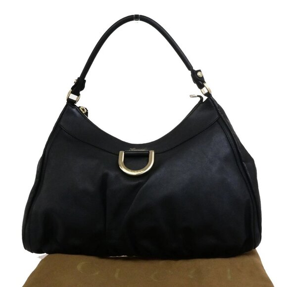 GUCCI Logo Abbey Shoulder Hand Bag Leather Black GHW Italy
